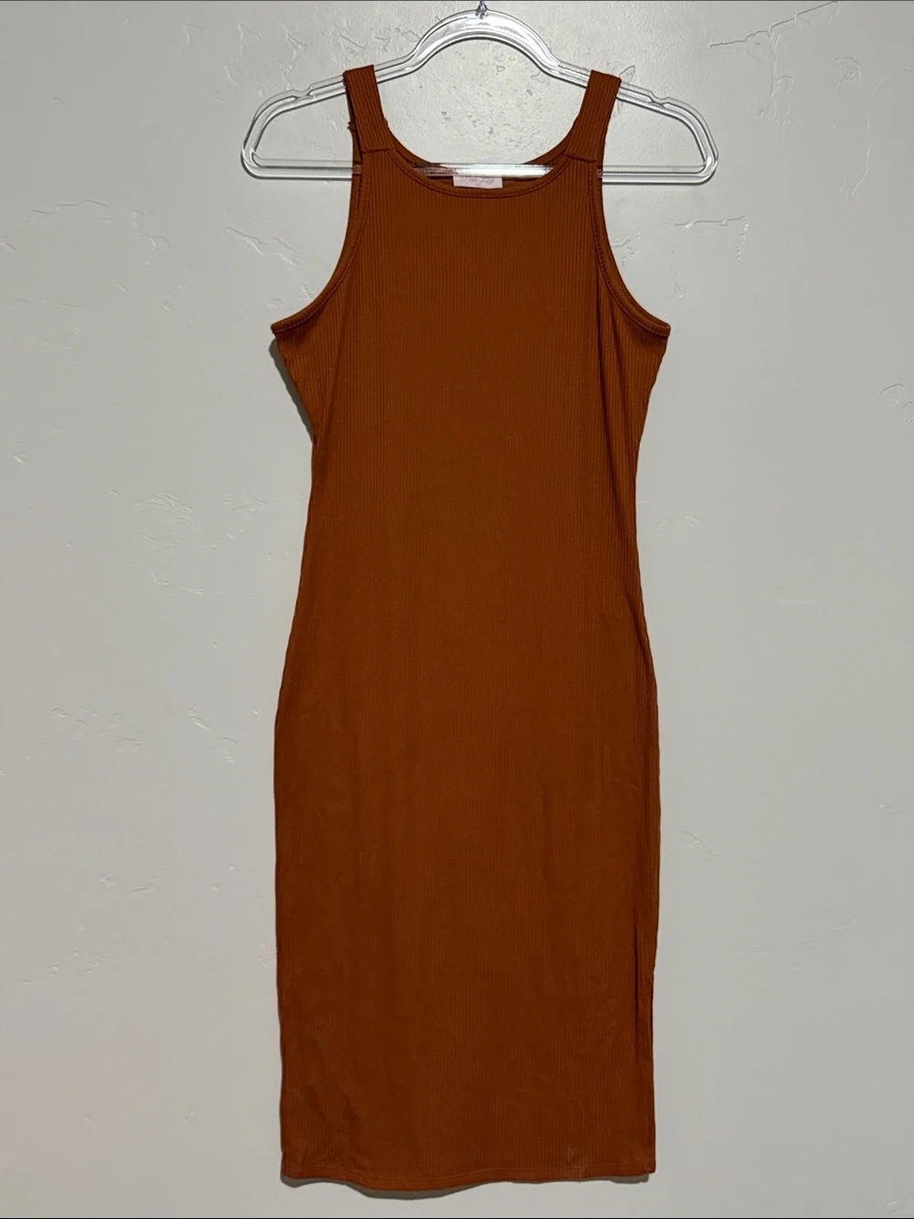 Pink Lily Ribbed Tank Midi Dress in Orange Rust
